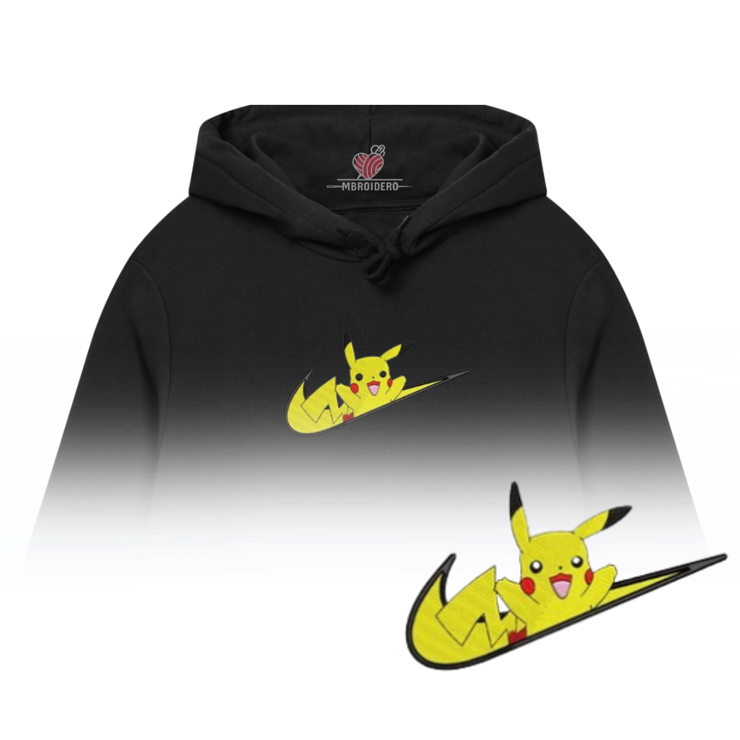 Pikachu Embroidery Black Hoodie