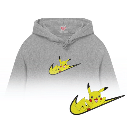 Pikachu Embroidery Grey Hoodie