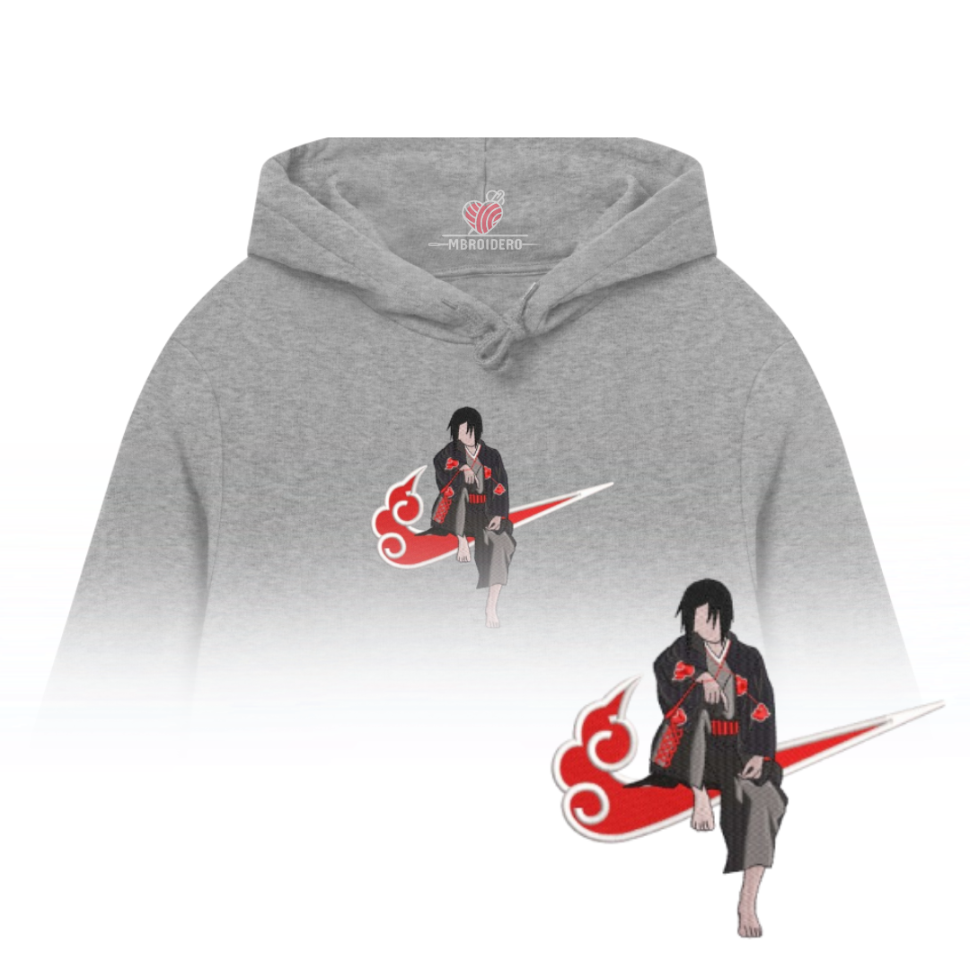 Swoosh - Uchiha Itachi Embroidery Hoodie Grey